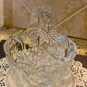 Vintage Crystal Glass Basket with Handle